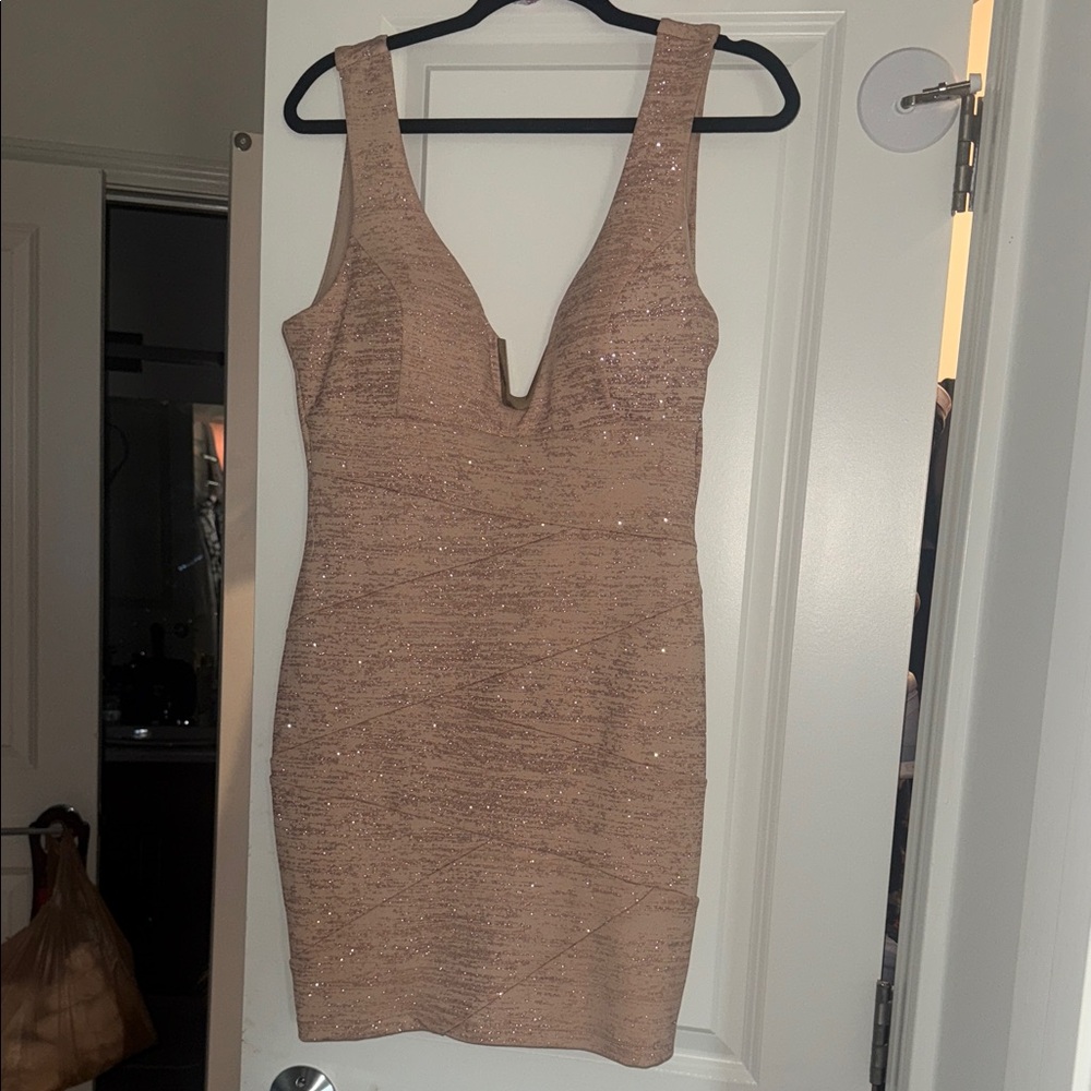 Emerald Sundae Sparkling Tan Mini Dress